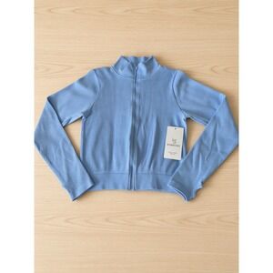 In Good State Ribbed Zip Up Jacket Light Blue Seamless Thumbhole YT8877 XL